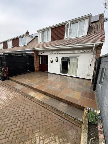 Indian Sandstone Patio & Concrete Base — Nursery Transformation photo 2