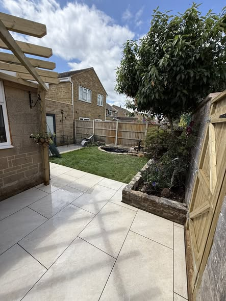 Complete Garden Transformation — Pergola, Porcelain Paving, Sleeper Wall, Pond & Turf photo 1