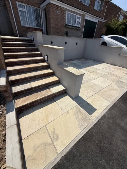 Front Property Transformation — Dropped Kerb, Retaining Walls & Fossil Buff Sandstone Driveway photo 3
