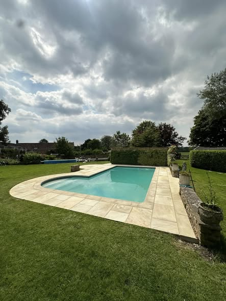 45m² Swimming Pool Area Transformation — Golden Fossil Indian Sandstone photo 4