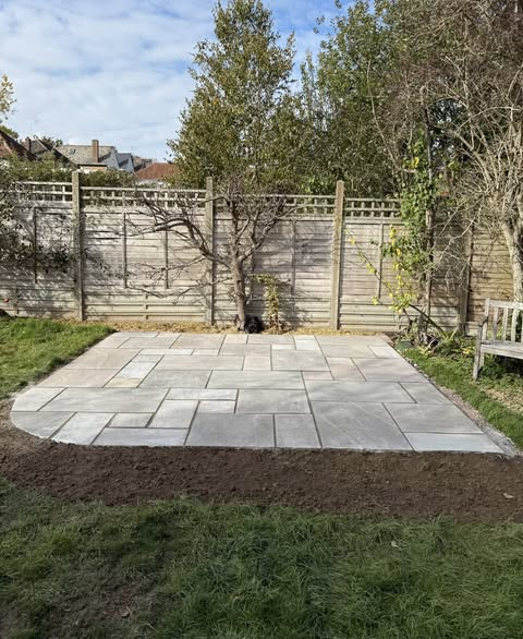 Autumn Brown Indian Sandstone Patio — Pergola Foundation photo 3