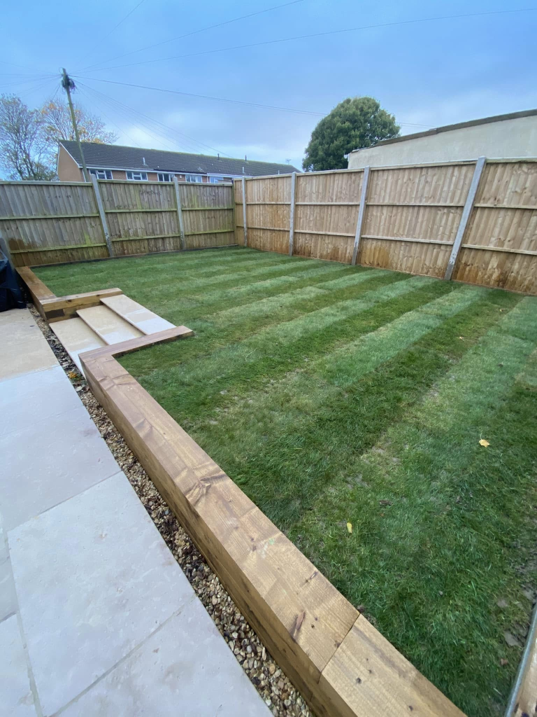 Full Garden & Driveway Transformation — Egyptian Limestone, Sleeper Wall & Lean-To photo 3