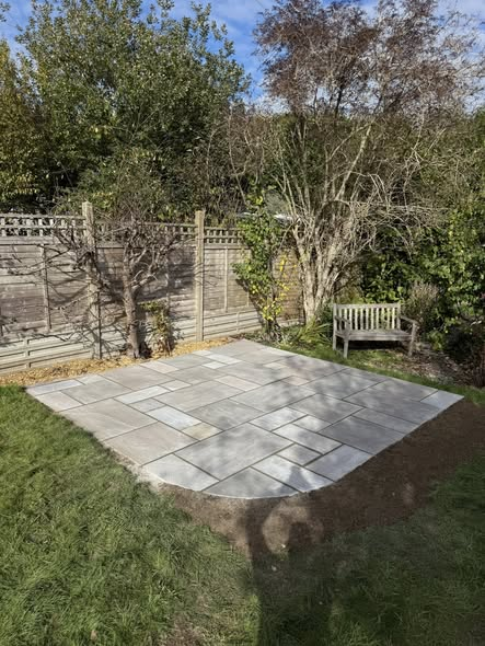 Autumn Brown Indian Sandstone Patio — Pergola Foundation photo 1