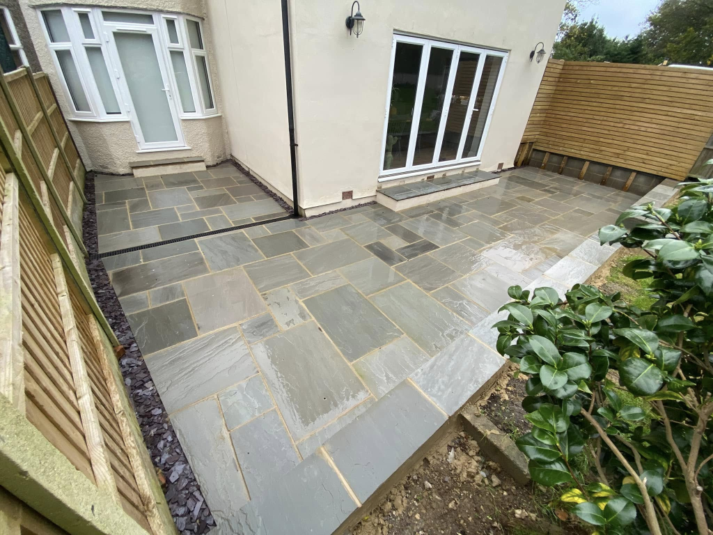 40m² Kandla Grey Indian Sandstone Patio with ACO Drainage photo 2