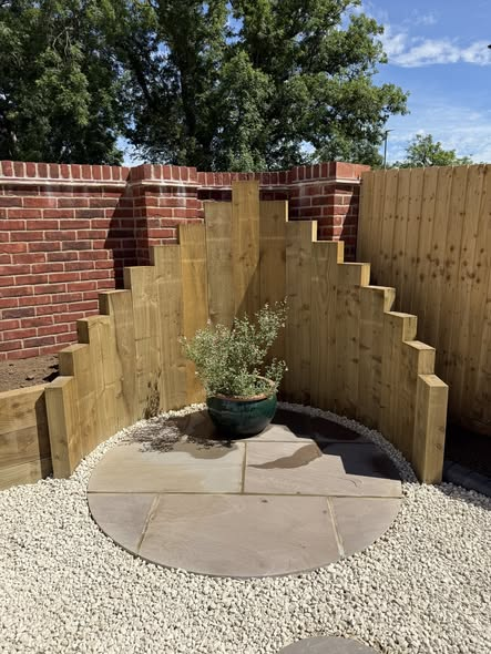 Remarkable Garden Transformation — Curved Walls, Sleeper Seating, Artificial Grass & Raised Planters photo 1