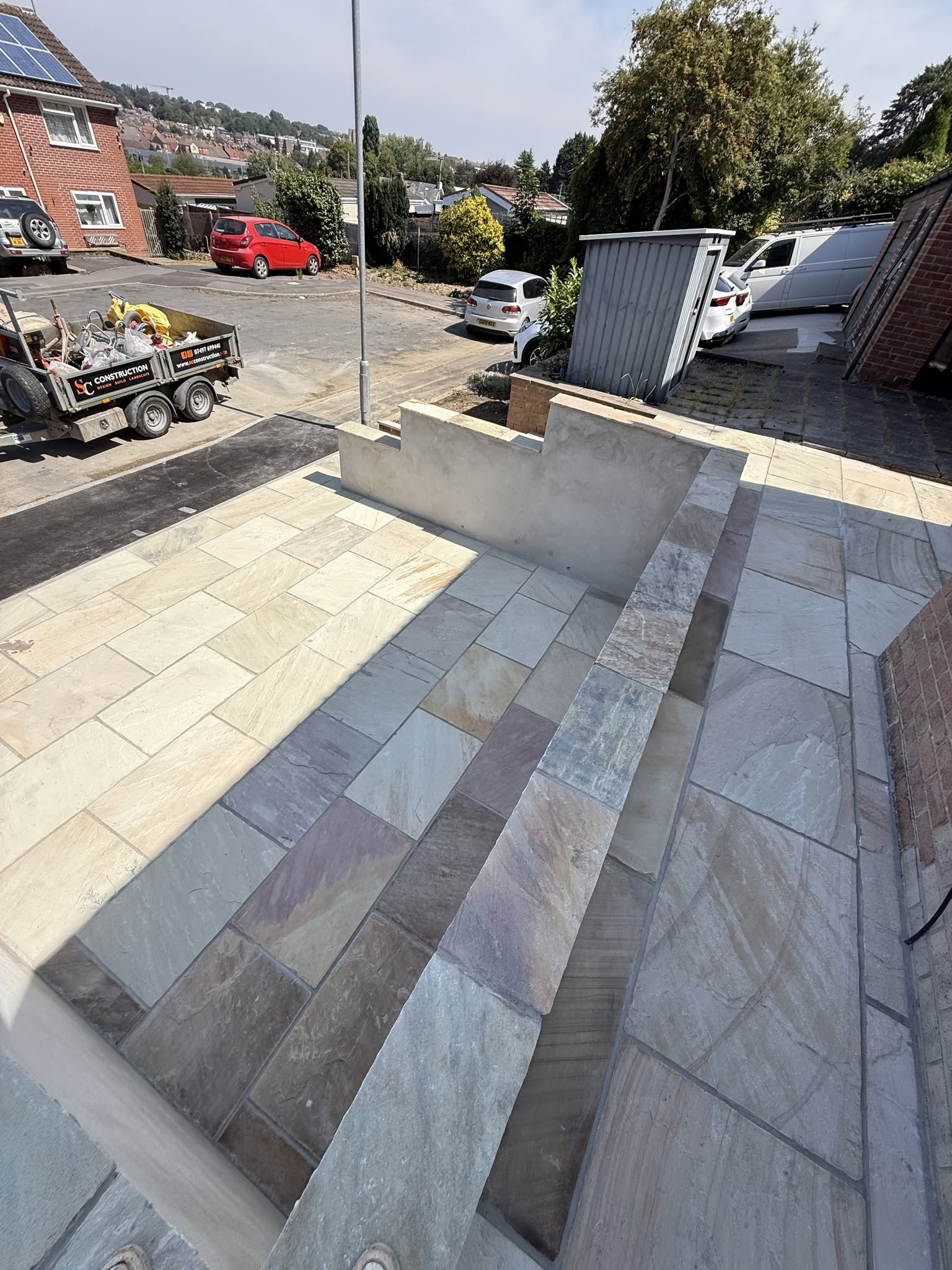 Driveway of Dreams: Dropped Kerb, Retaining Walls, Steps & Fossil Buff Indian Sandstone Driveway photo 4