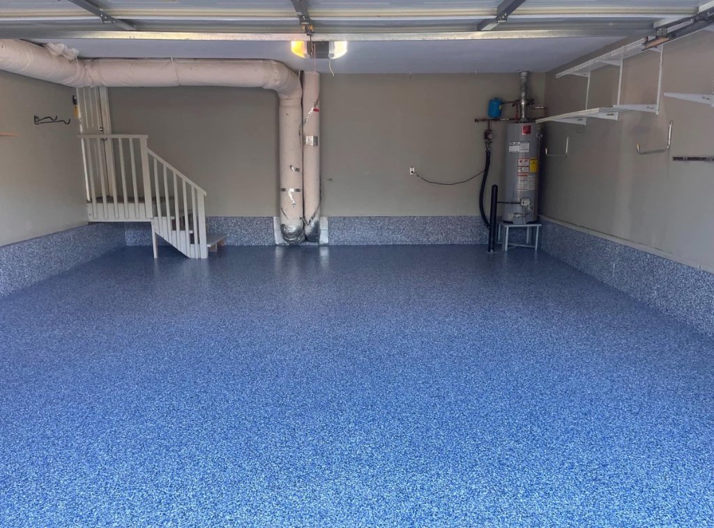 Blue Flake Garage — Flake System epoxy floor in Chicagoland