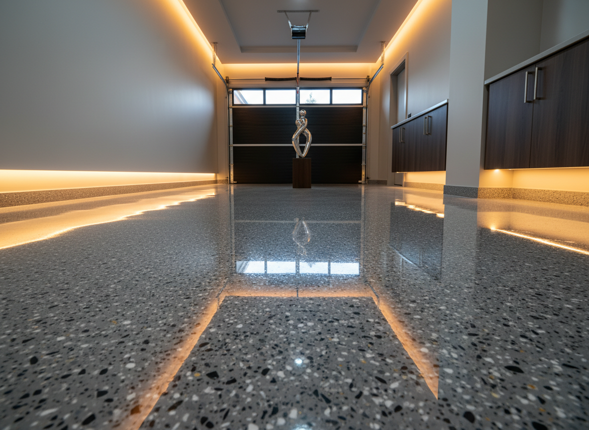 Clean luxury epoxy garage floor Chicago — before and after transformation
