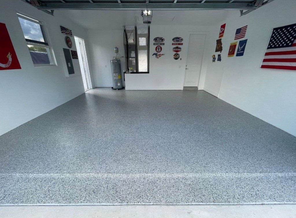 American Pride Garage — Flake System epoxy floor in Chicagoland