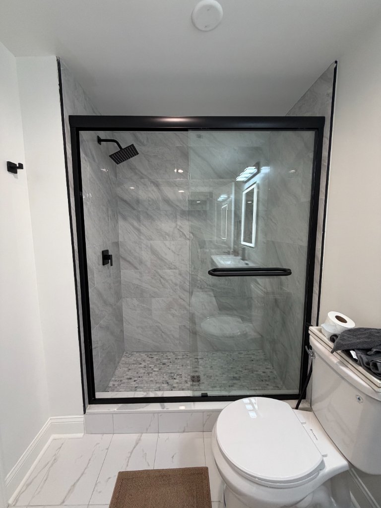 Matte Black Frame Shower & Floating Vanity
