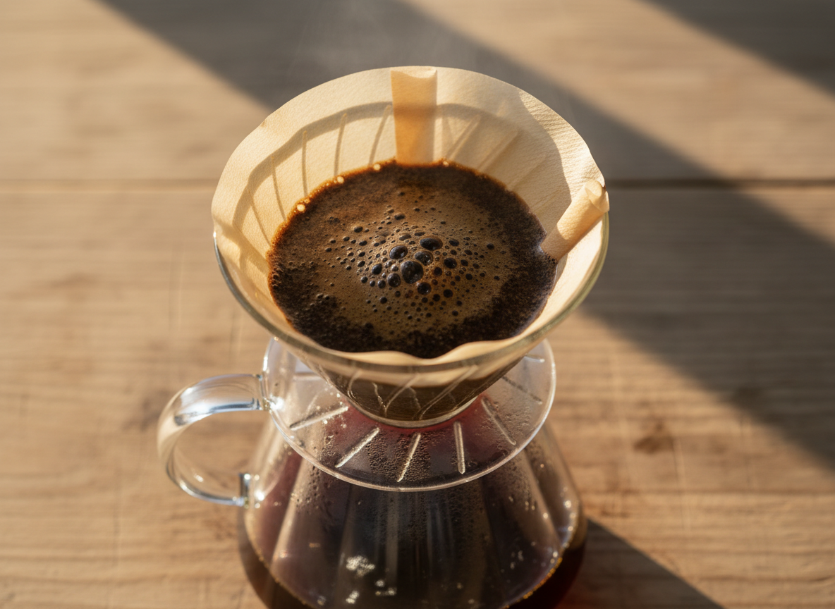 Pour-over coffee bloom