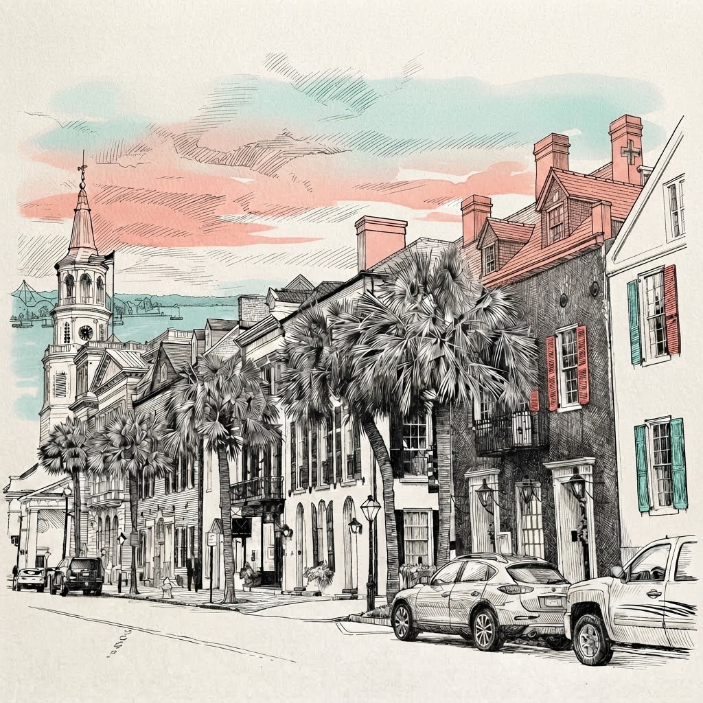 Charleston street pen-and-ink sketch