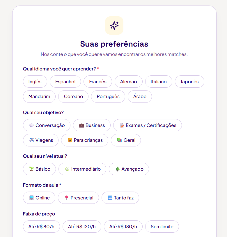 Preferências de match