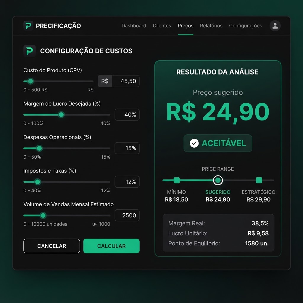 Tela do módulo Precificação