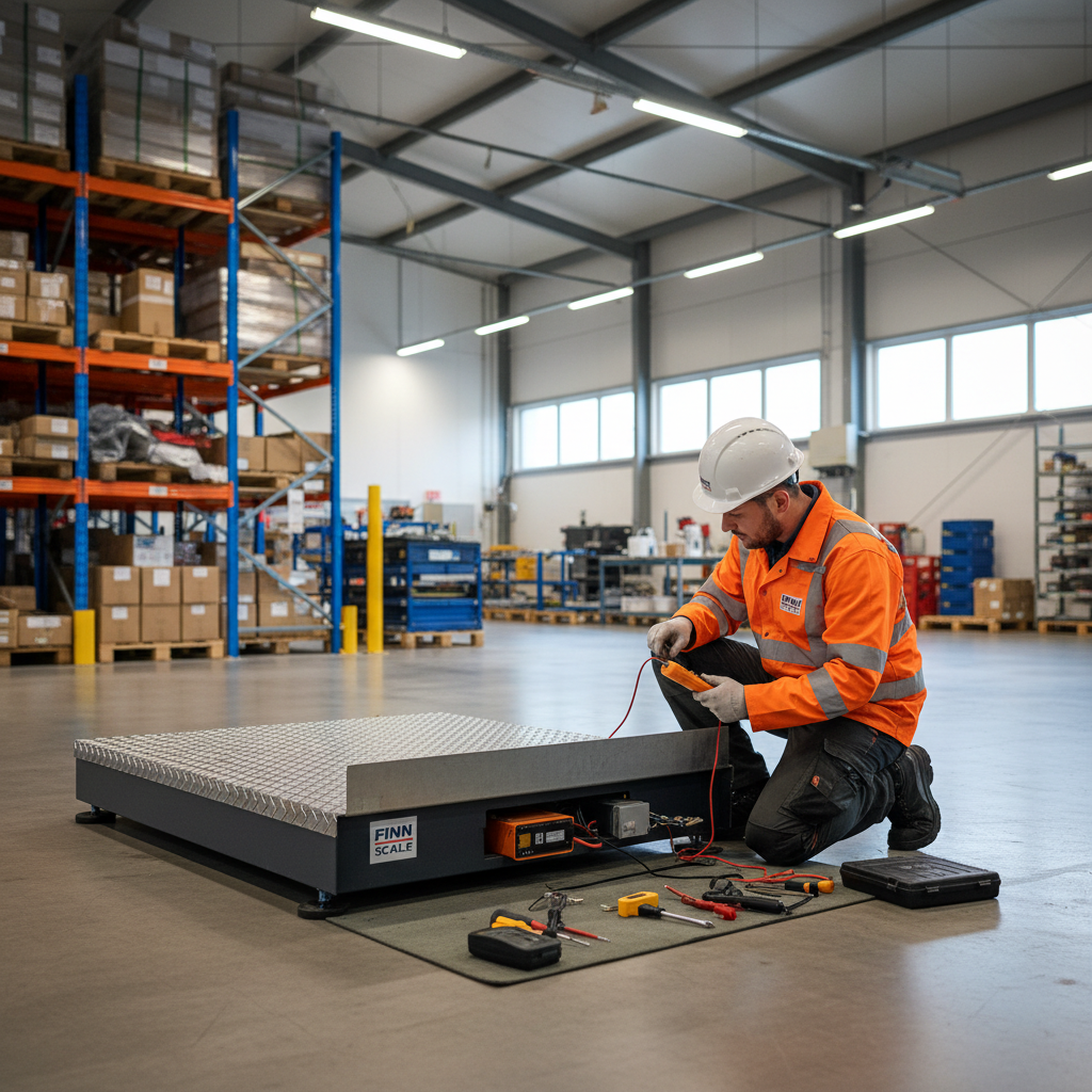 Finn Scale technician repairing industrial platform scale