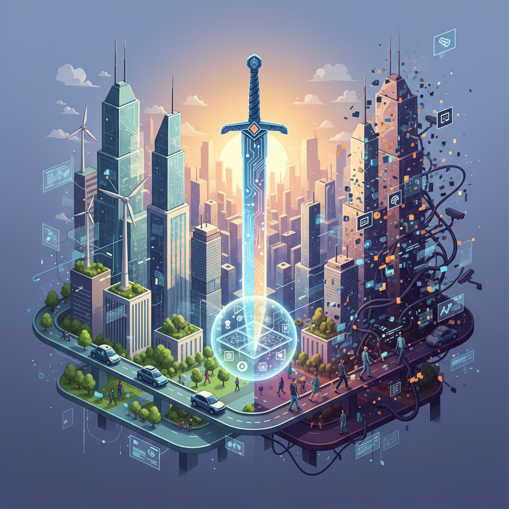 Illustration for "The Double-Edged Sword of the Smart City Revolution"