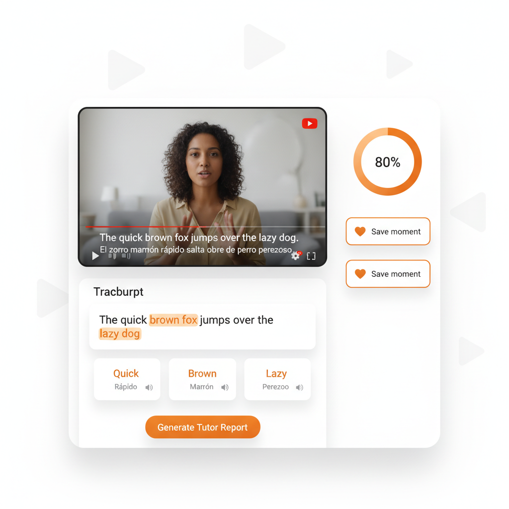 Video lesson interface with transcript and tutor report