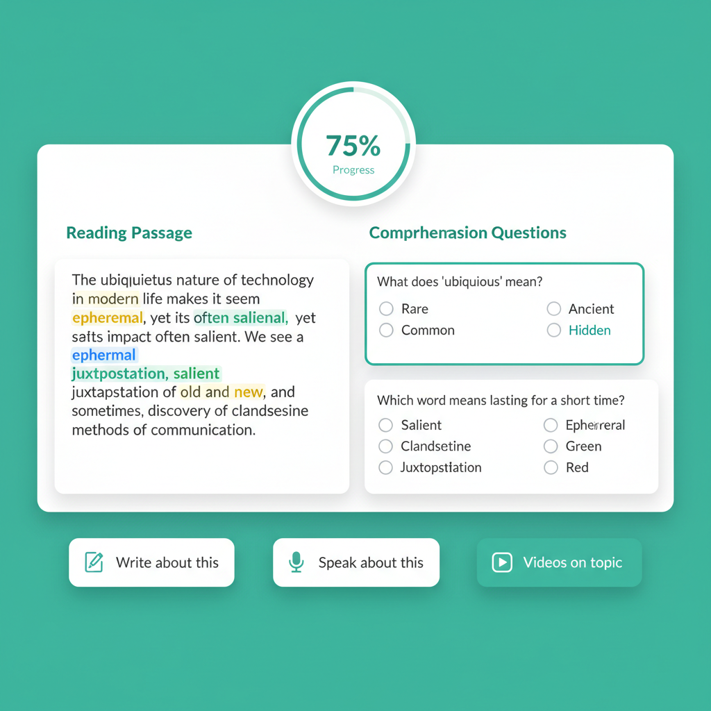 Reading practice interface mockup