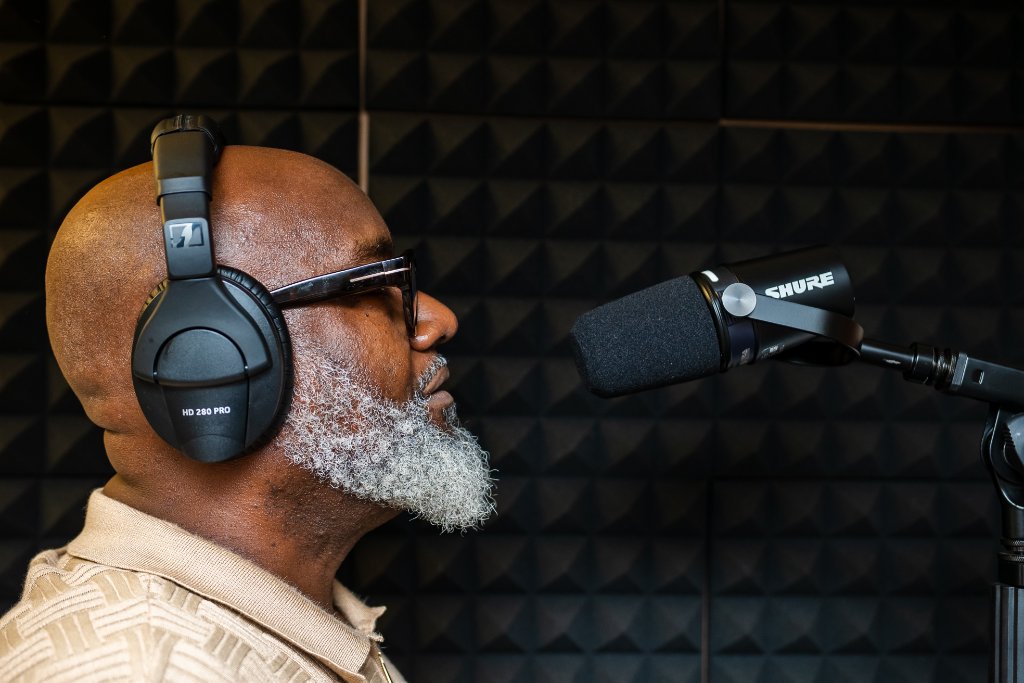 Xavier Black with a microphone