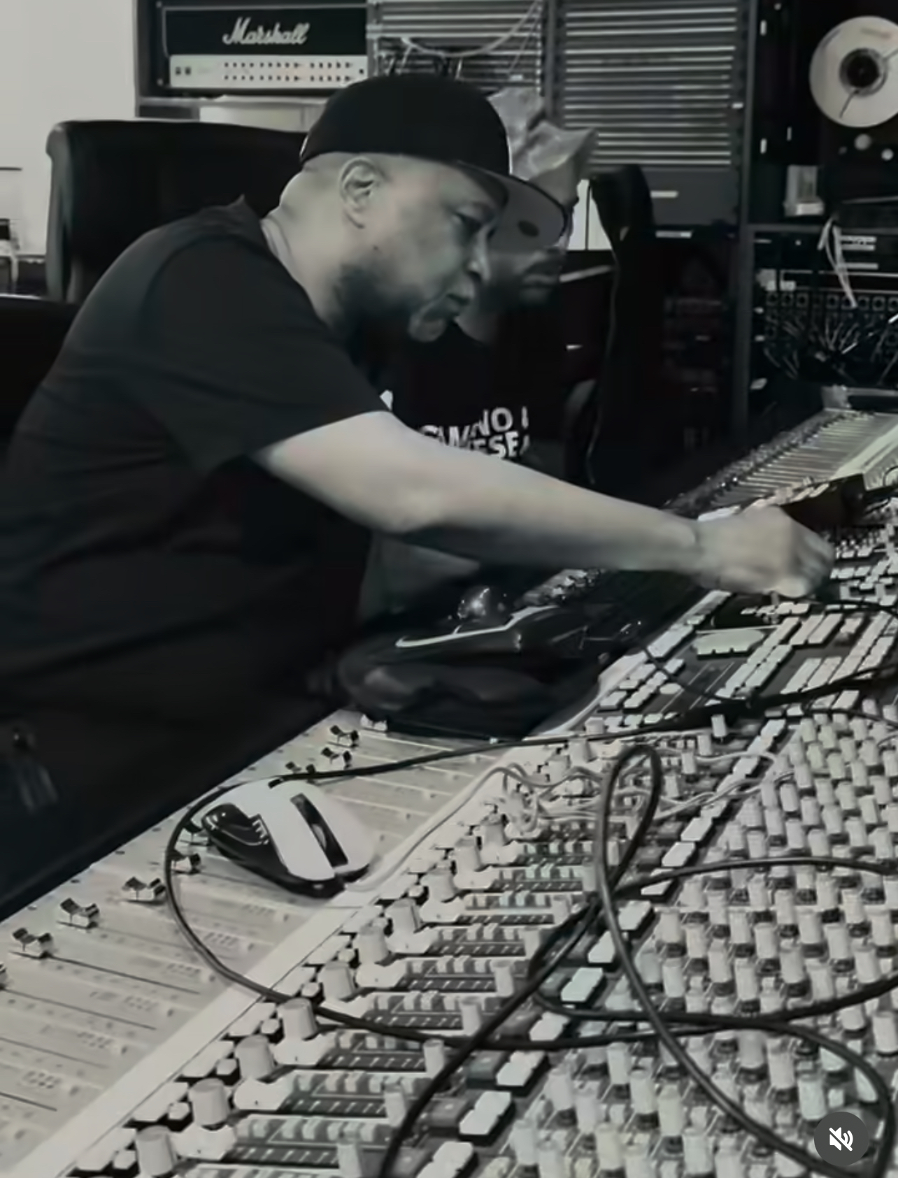 JoJo Pellegrino working the mixing console in the studio