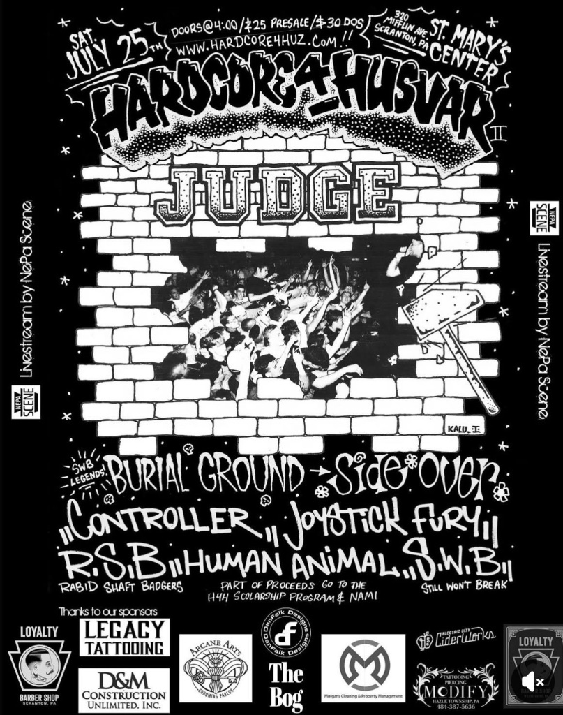 Hardcore For Husvar II — Official Event Flyer — Judge, Burial Ground, Side Over, Controller, Joystick Fury — Scranton PA July 25