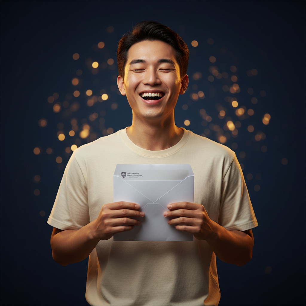 Happy student with acceptance letter