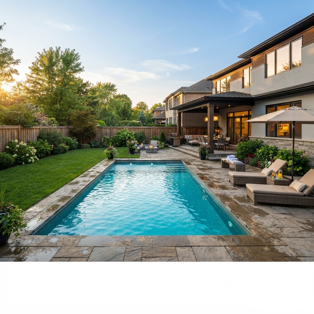 Single-family home with a backyard swimming pool
