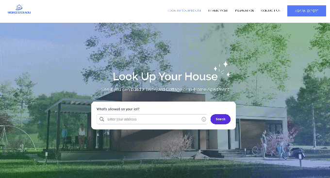 Website Booster demo showing an address lookup on a builder's website