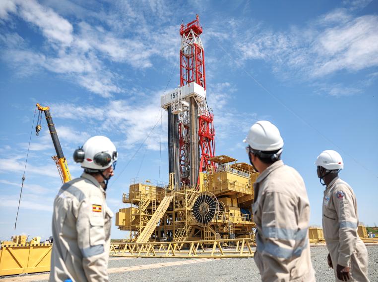 Drill rig in operation, Karamoja region, Uganda