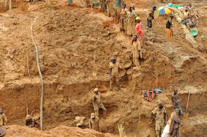 Open-pit excavation at a mining site in Ituri Province, Democratic Republic of the Congo