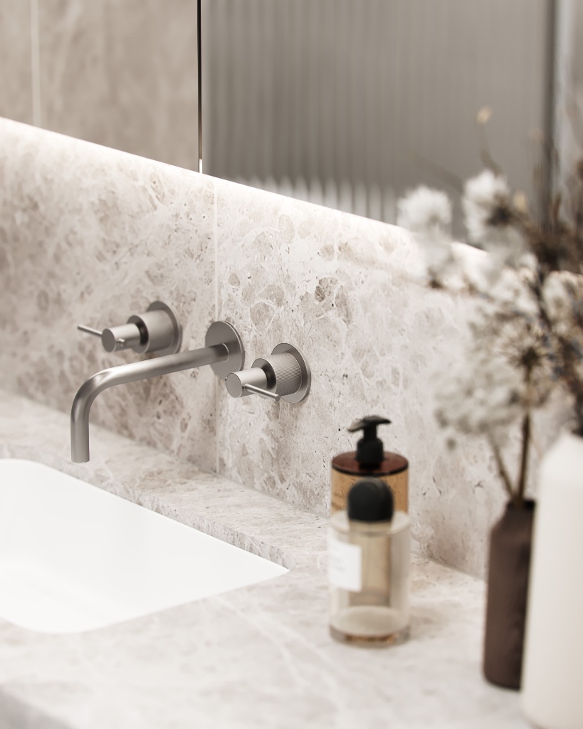 Ensuite bathroom with natural stone, concealed LED lighting and premium tapware