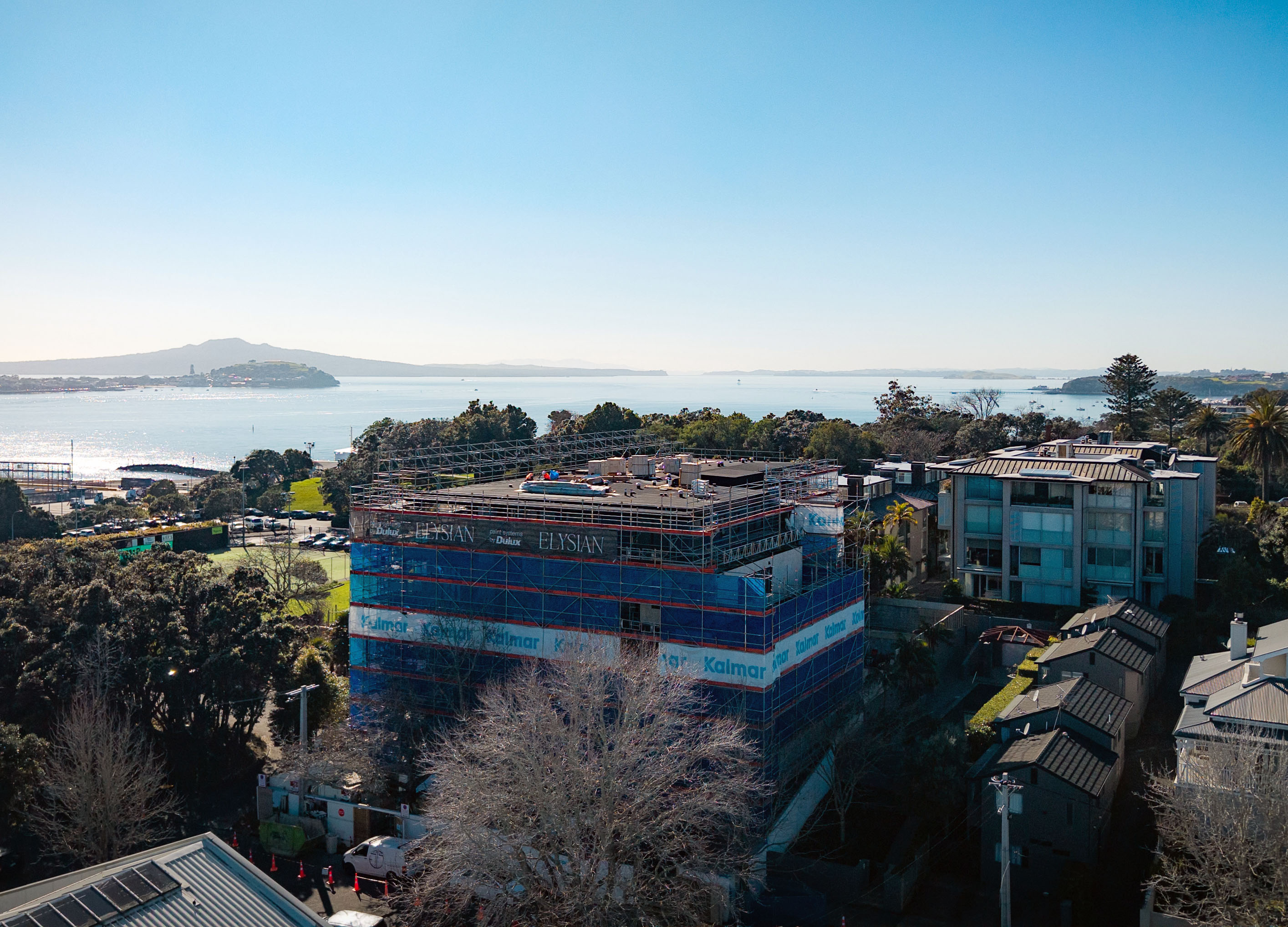Aerial view of the Elysian construction site in Parnell, Auckland, August 2026