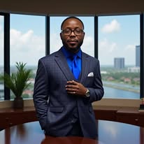 Executive Portrait — Blue Suit (City View)