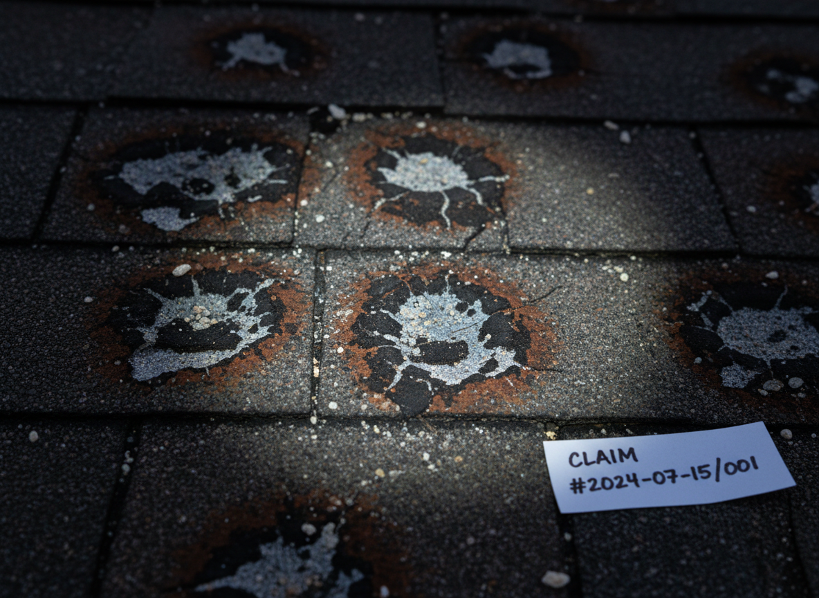 Hail damage on shingles