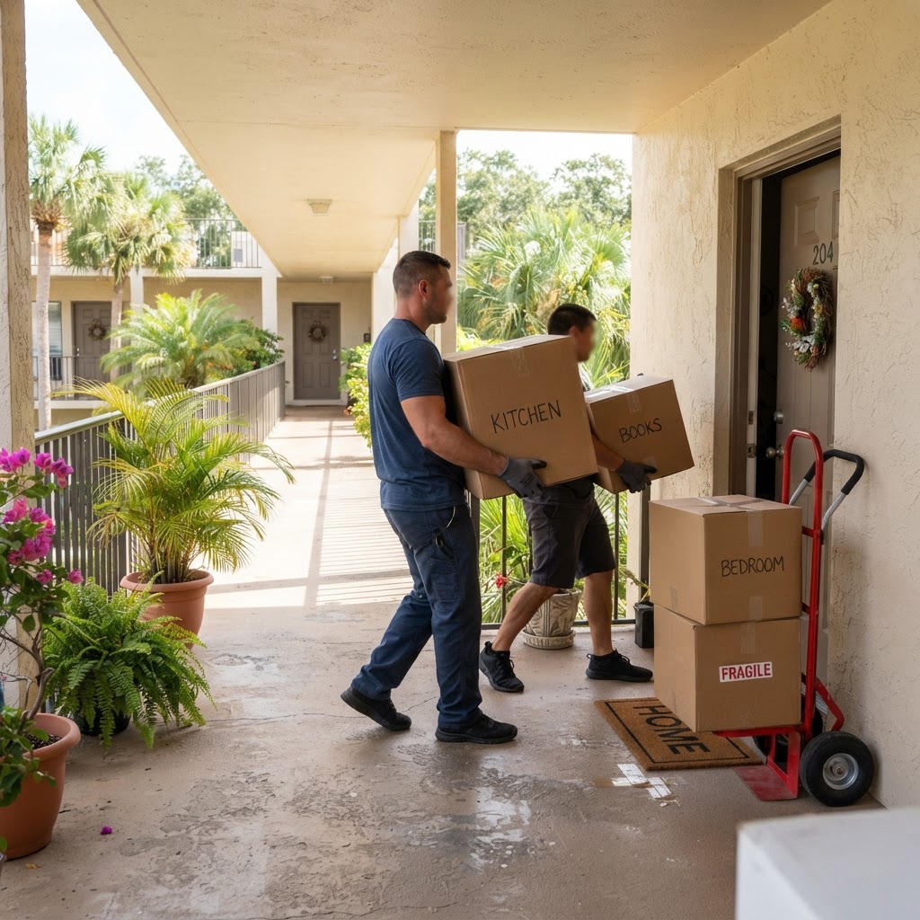 Apartment Moving in Palm Harbor, Florida — promotional illustration of a moving crew at work