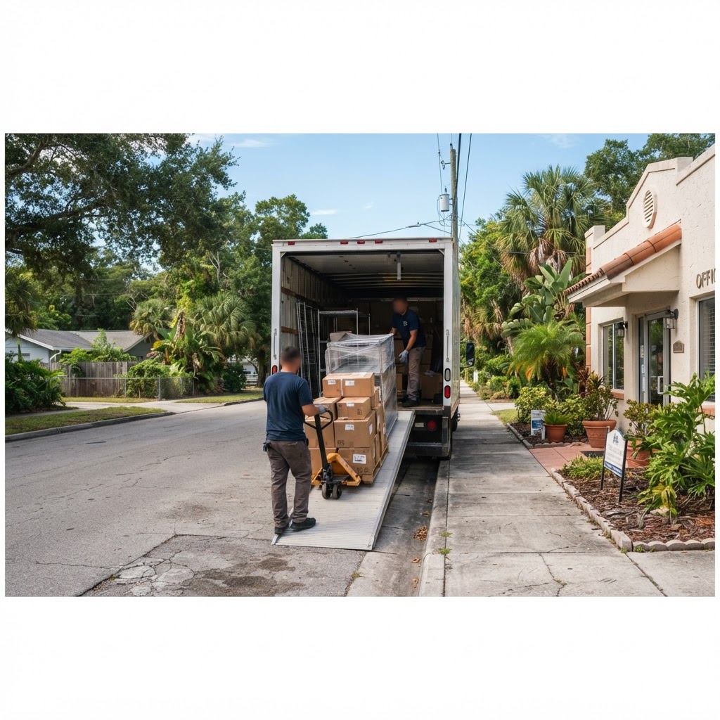 Commercial Moving in Tarpon Springs, Florida — promotional illustration of a moving crew at work