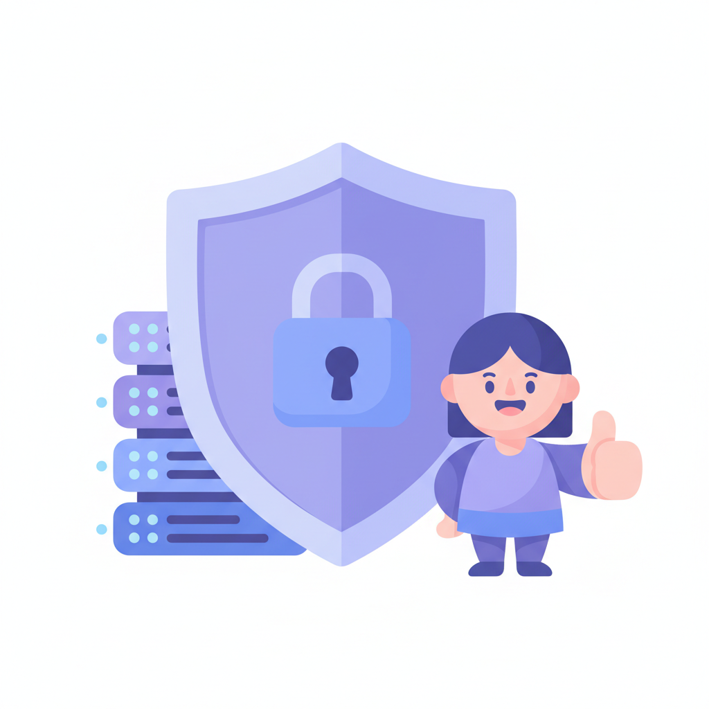 A shield with a padlock protecting data servers