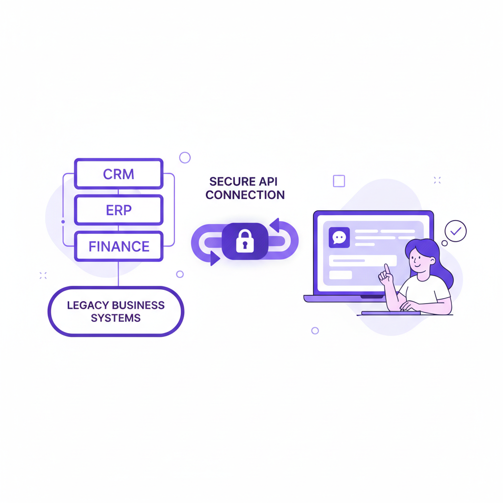 A new AI portal connecting to legacy CRM, ERP and finance systems via secure API