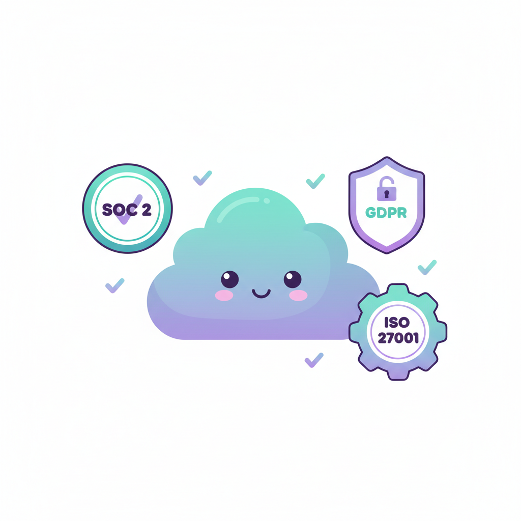 Compliance certificate badges around a secure cloud server