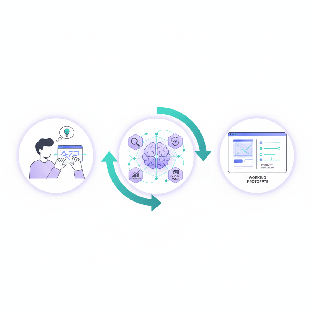 How the Agentic Advisor works: idea in, agents analyse, prototype and roadmap out