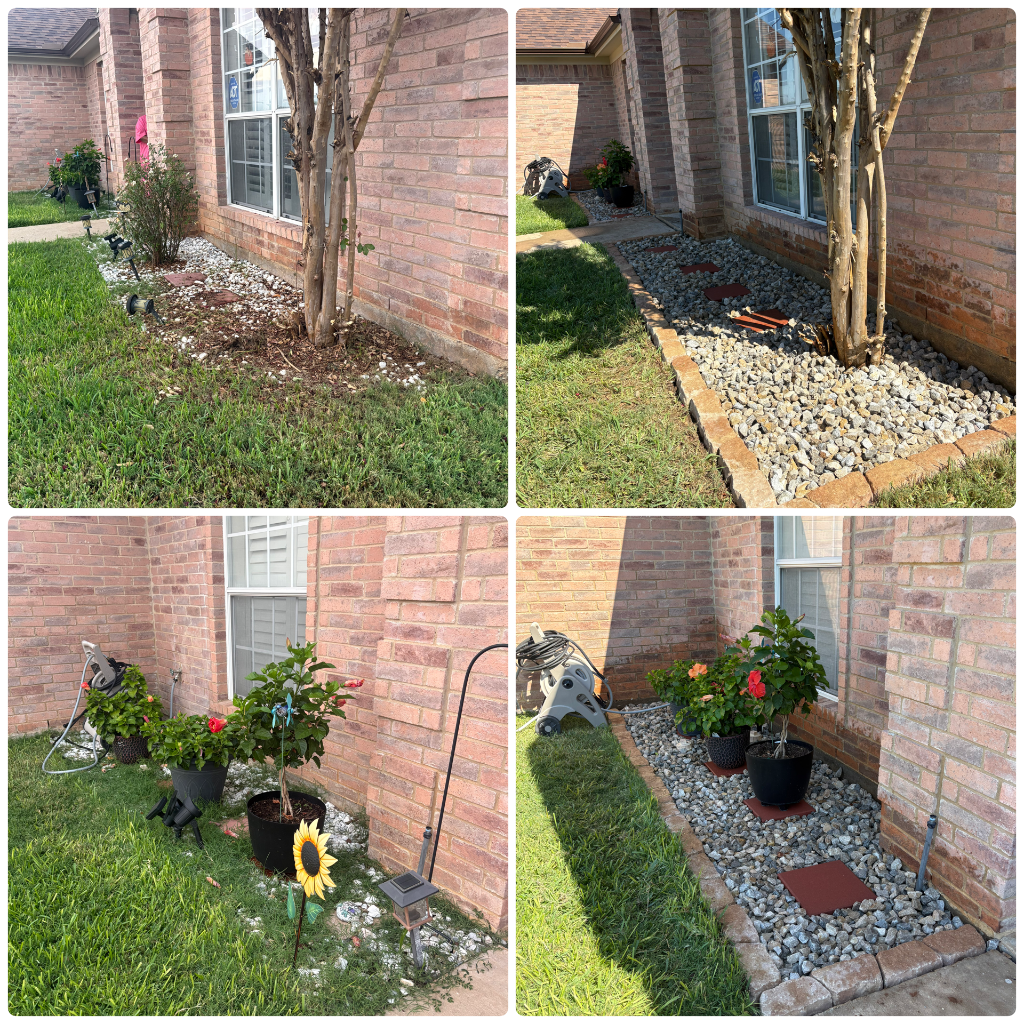 Rock bed flowerbed installation in Arlington TX