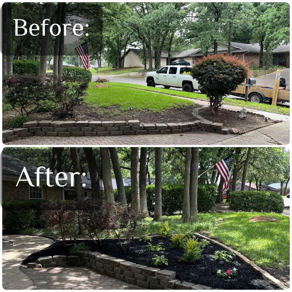 Fresh mulch application for flowerbeds in Arlington Texas