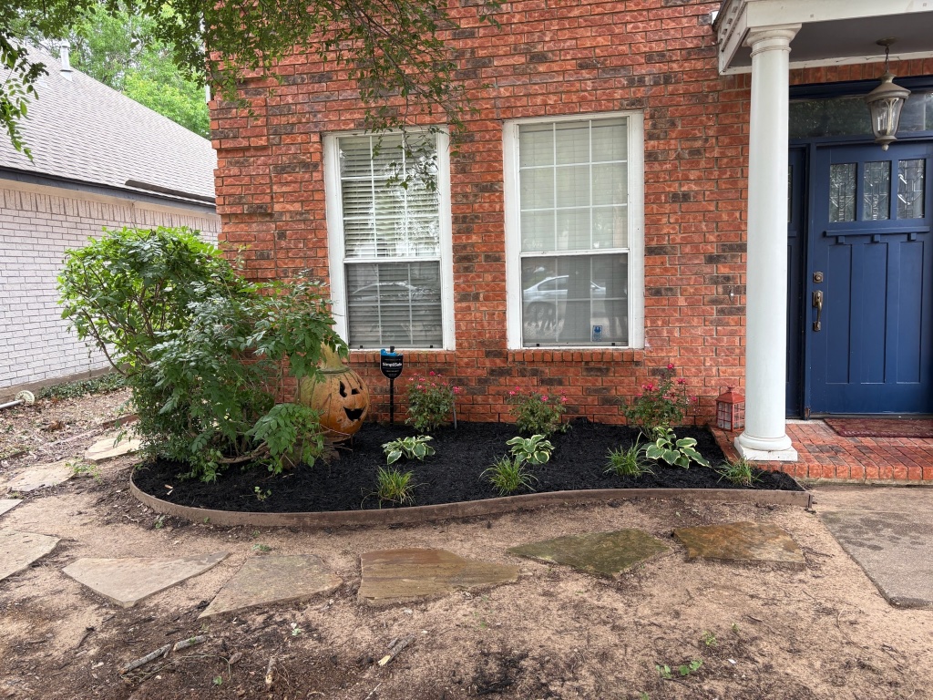 Flowerbed installation completed in Mansfield TX front yard