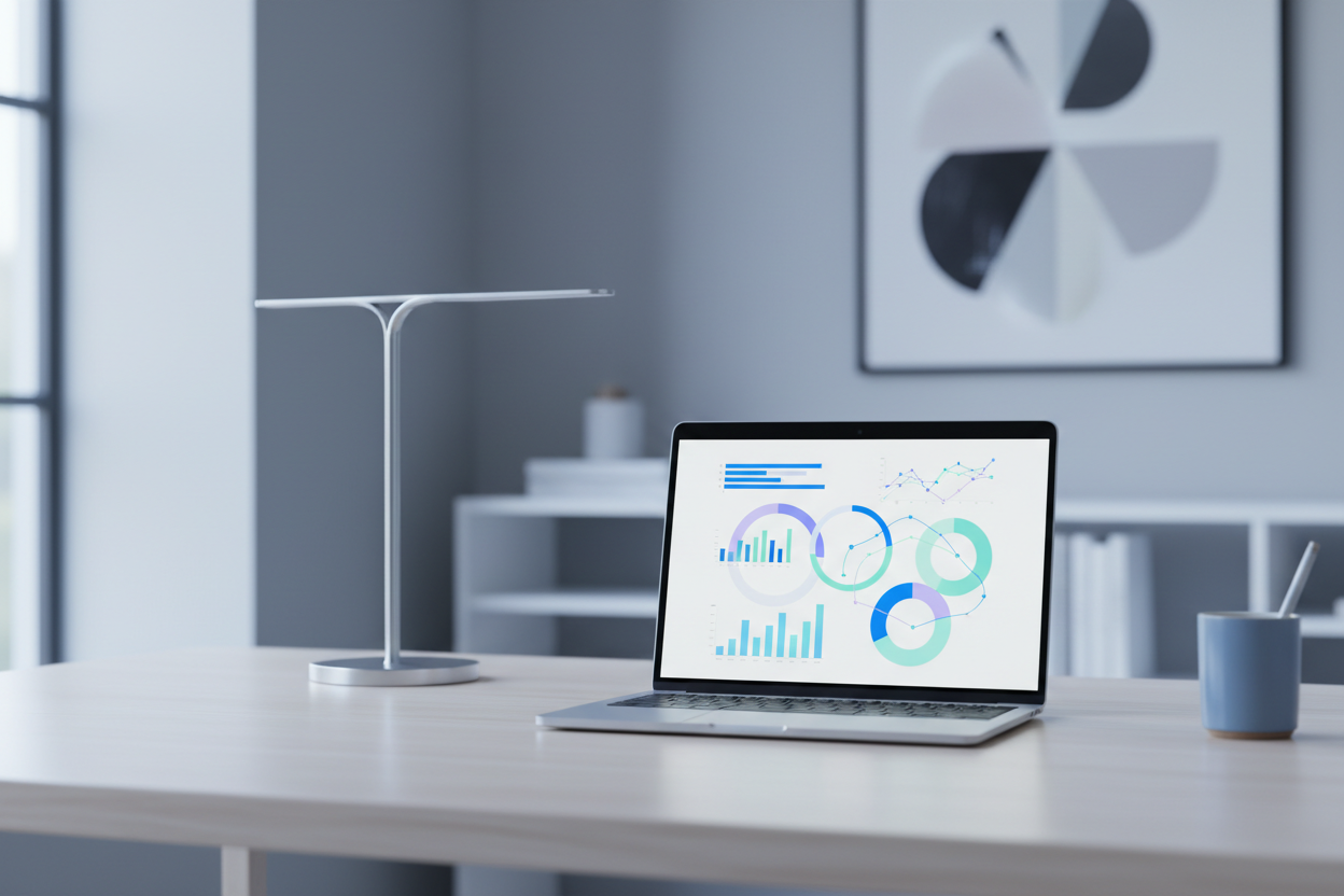 Laptop showing data visualizations and analytics dashboard