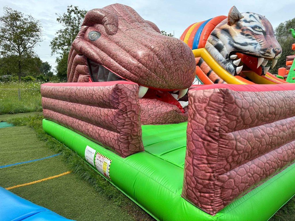 Happy Fun World – T-Rex Dinosaurier Hüpfburg Nahaufnahme
