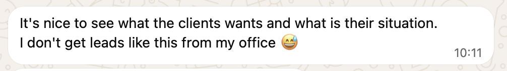 Client feedback screenshot