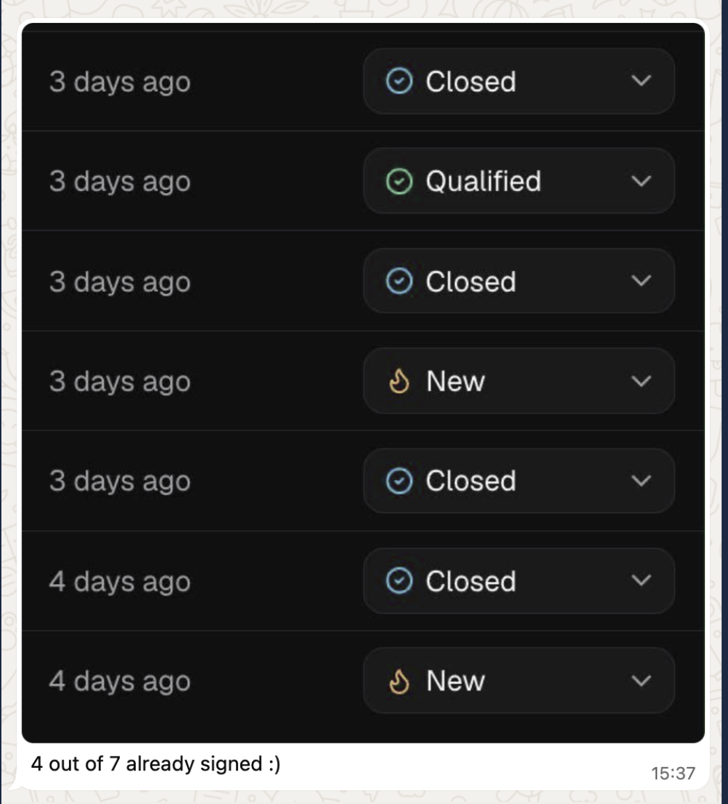 Client feedback screenshot