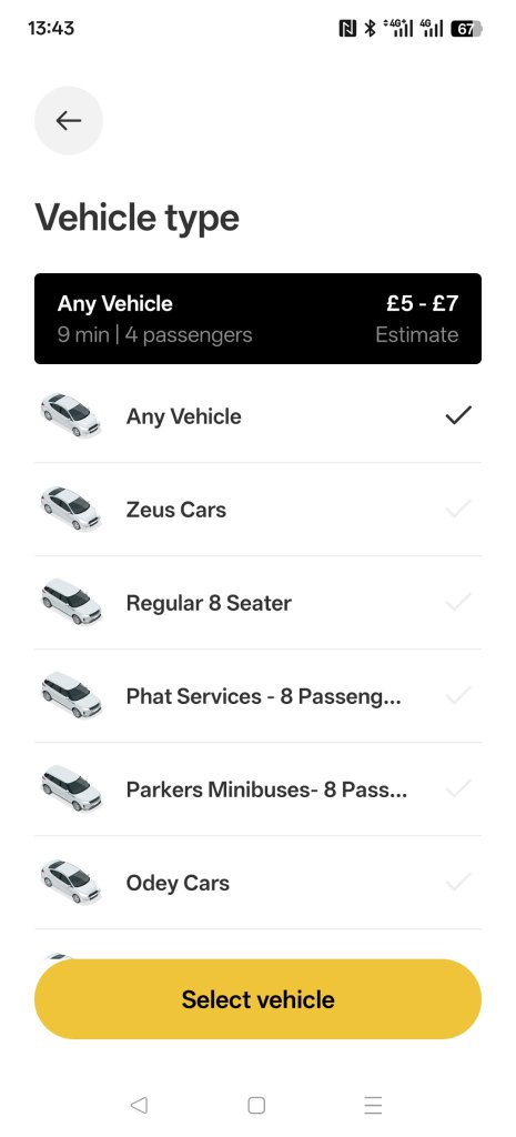 Vehicle type selection