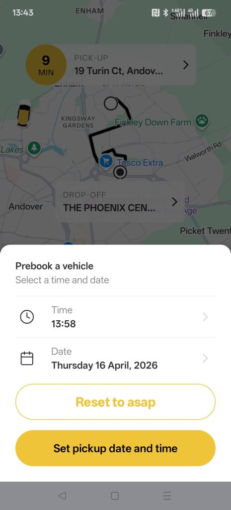 Prebook a vehicle screen