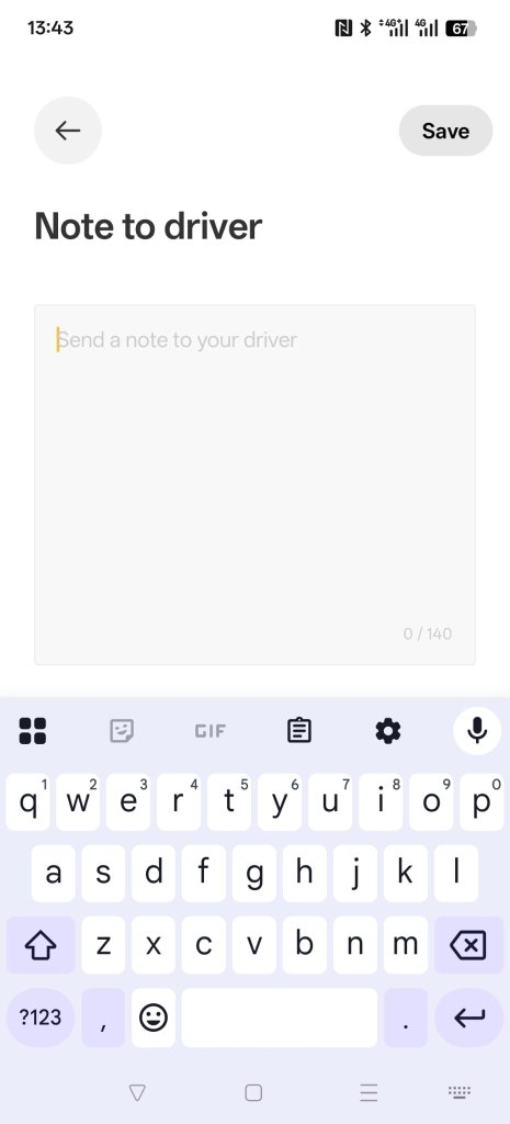 Note to driver screen